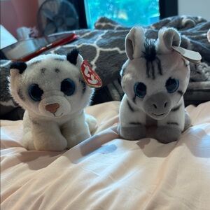 Ty White and Gray Plush Animal Pair